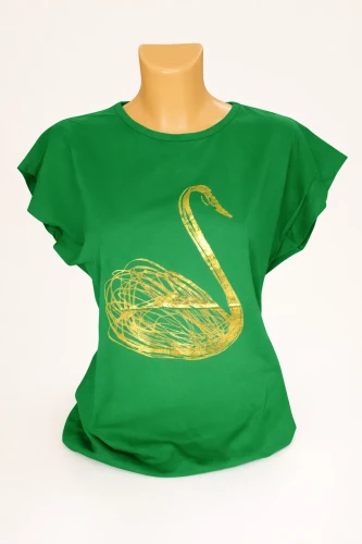 Tina bluzka damska zielona z łabędziem.jpeg